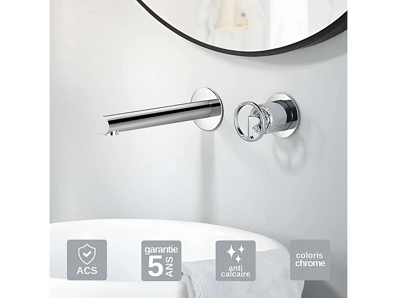Mitigeur Lavabo Encastré Salle de Bain chromé – Anti-Calcaire – Design moderne - OLIMPO IMEX