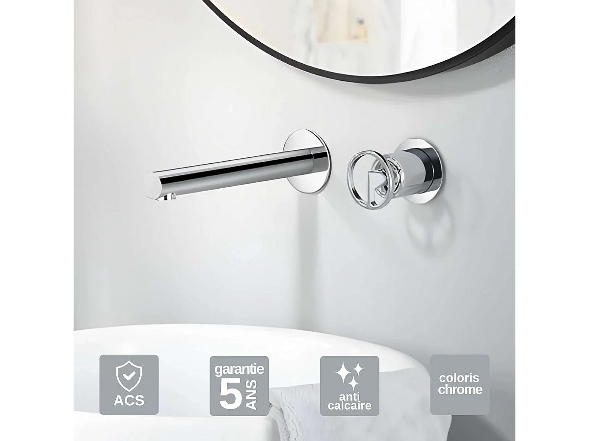 Mitigeur Lavabo Encastré Salle de Bain chromé – Anti-Calcaire – Design moderne - OLIMPO IMEX