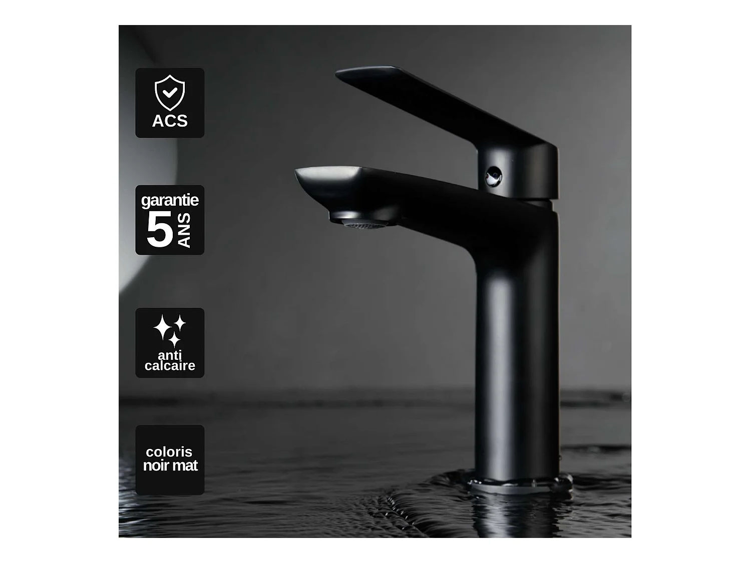 Mitigeur Lavabo Salle de Bain noir mat – Bec Bas Anti-Calcaire – Design moderne - LUXOR IMEX