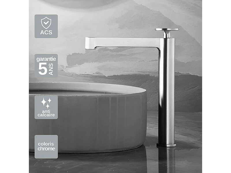 Mitigeur Lavabo Salle de Bain chromé – Bec Haut Anti-Calcaire – Design moderne - OLIMPO IMEX