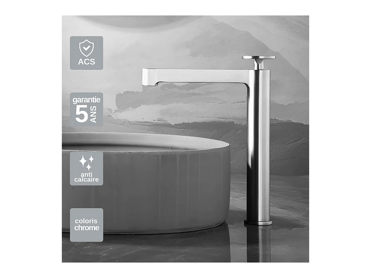 Mitigeur Lavabo Salle de Bain chromé – Bec Haut Anti-Calcaire – Design moderne - OLIMPO IMEX