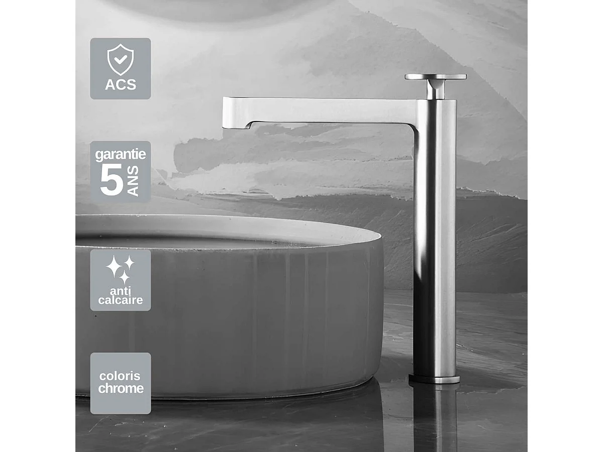 Mitigeur Lavabo Salle de Bain chromé – Bec Haut Anti-Calcaire – Design moderne - OLIMPO IMEX