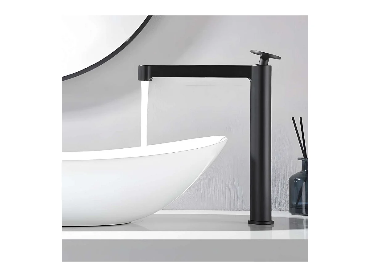 Mitigeur Lavabo Salle de Bain noir mat – Bec Haut Anti-Calcaire – Design moderne - OLIMPO IMEX