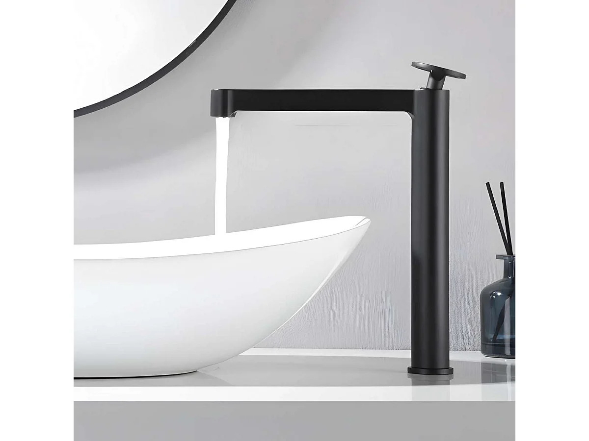 Mitigeur Lavabo Salle de Bain noir mat – Bec Haut Anti-Calcaire – Design moderne - OLIMPO IMEX