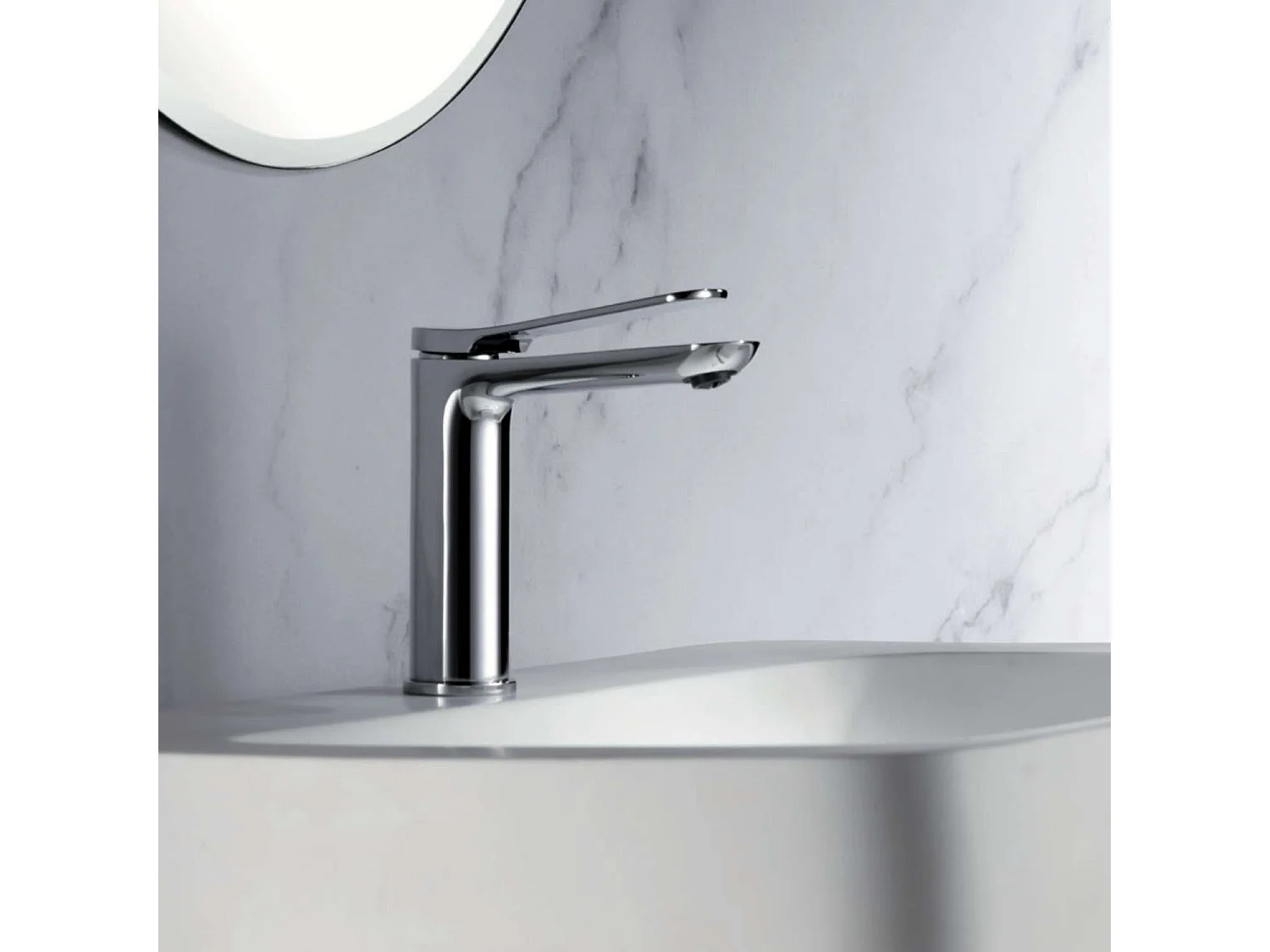 Mitigeur Lavabo Salle de Bain chromé – Bec Bas Anti-Calcaire – Design moderne - DINAMARCA IMEX