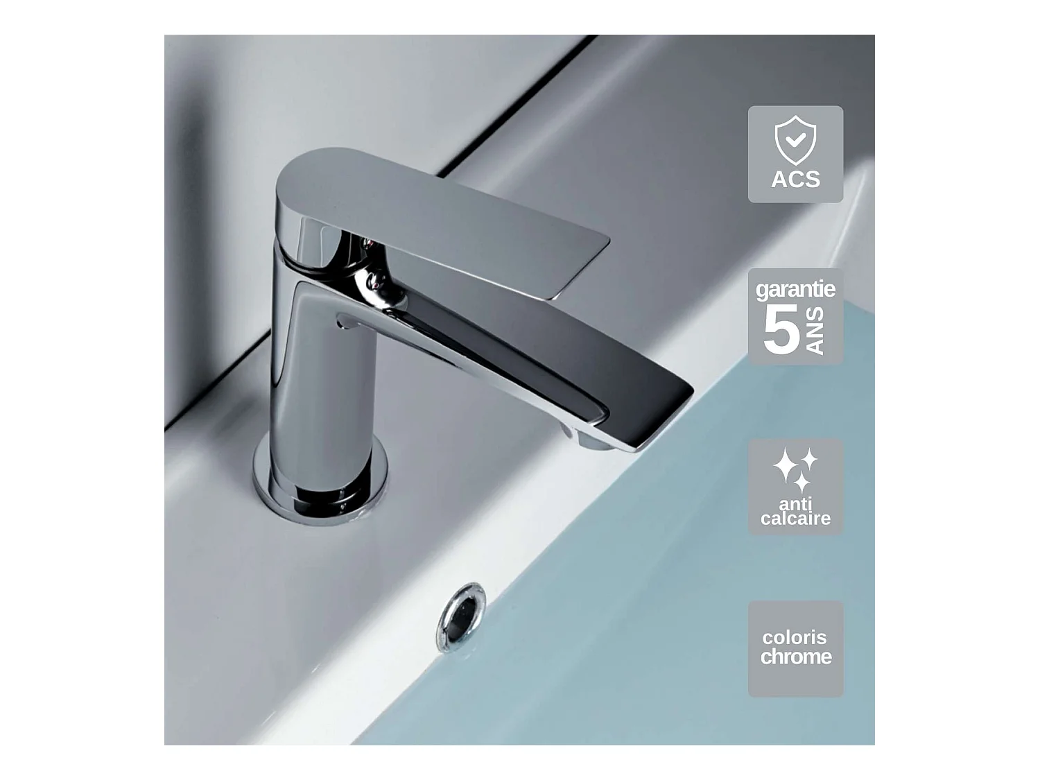 Mitigeur Lavabo Salle de Bain chromé – Bec Bas Anti-Calcaire – Design moderne - LUXOR IMEX