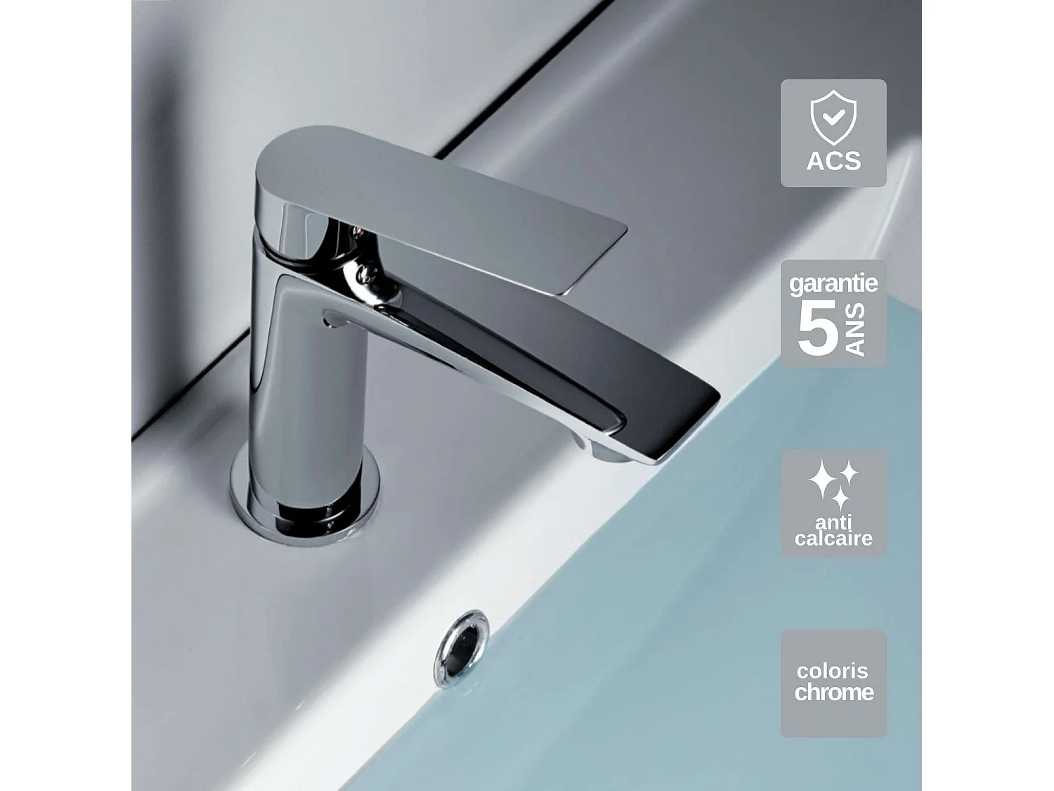 Mitigeur Lavabo Salle de Bain chromé – Bec Bas Anti-Calcaire – Design moderne - LUXOR IMEX