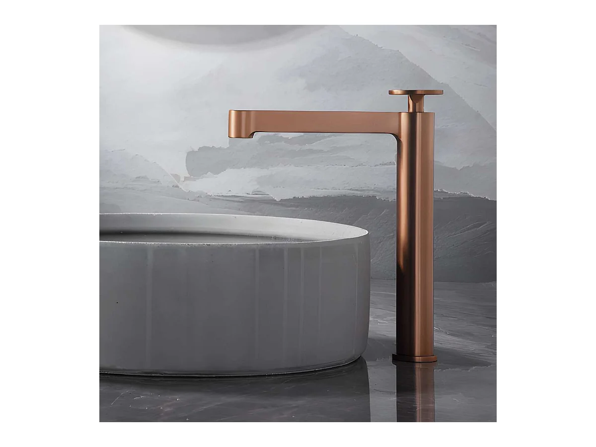 Mitigeur Lavabo Salle de Bain or rose cuivré – Bec Haut Anti-Calcaire – Design Moderne - OLIMPO IMEX