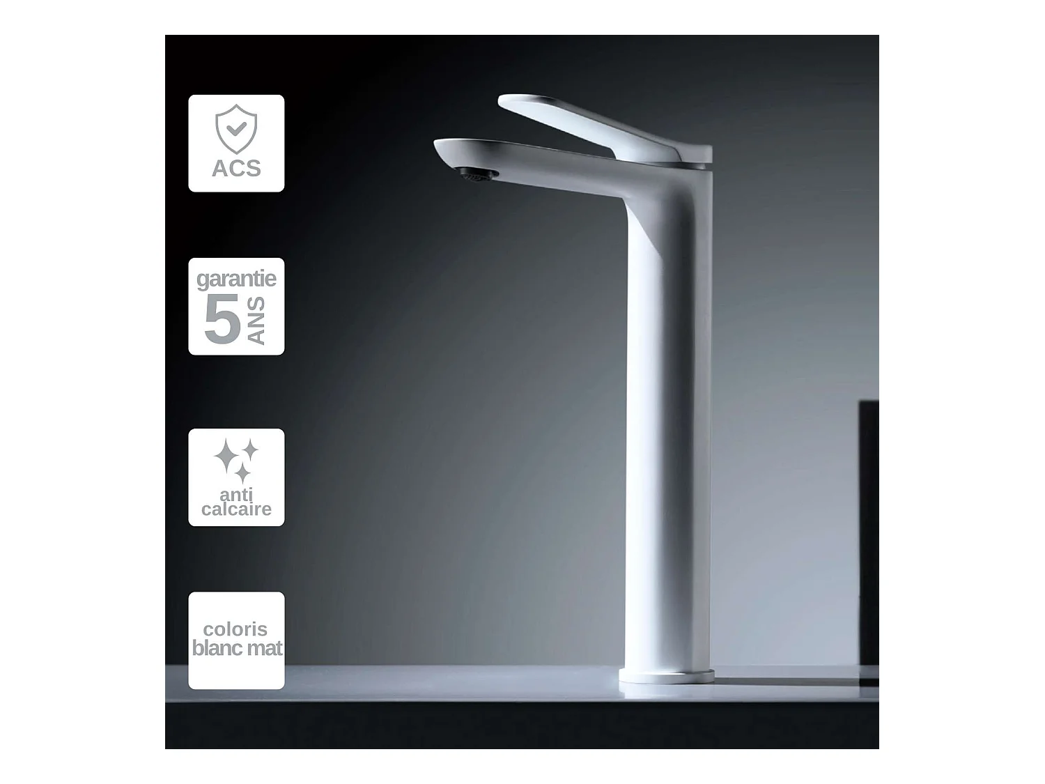 Robinet Mitigeur de Lavabo Anti-Calcaire Bec Haut Blanc Mat IMEX DINAMARCA BDR031-3BL