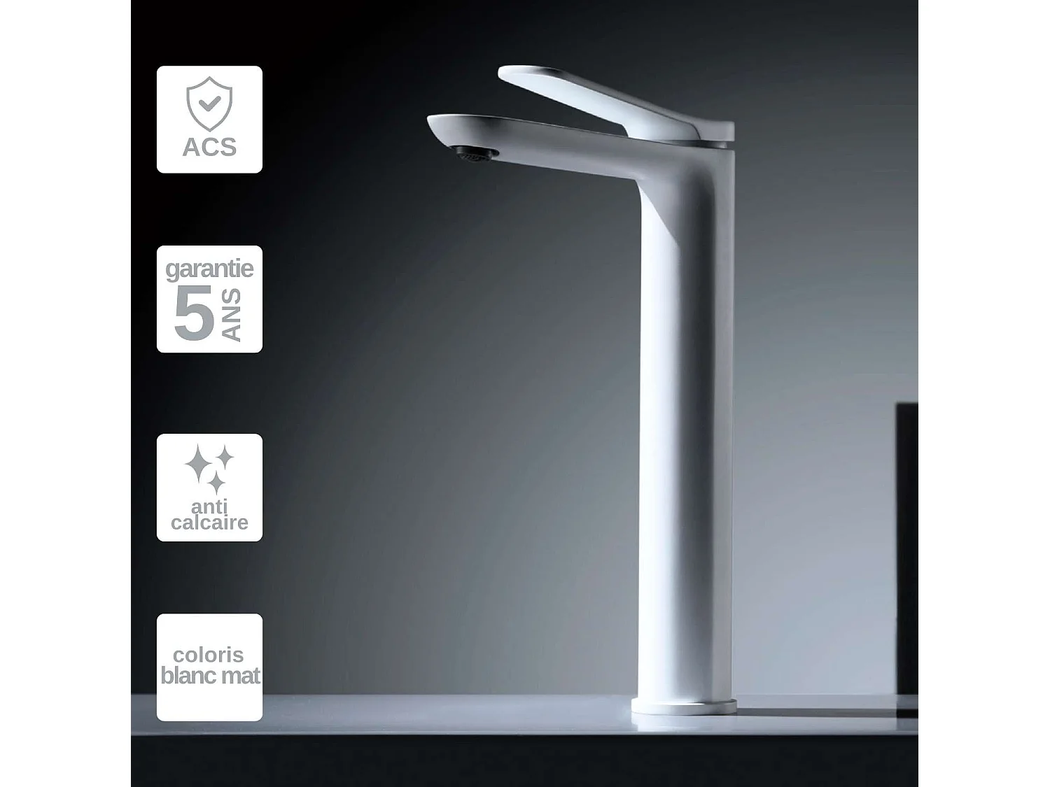 Mitigeur Lavabo Salle de Bain blanc mat – Bec Haut Anti-Calcaire – Design Moderne - DINAMARCA IMEX