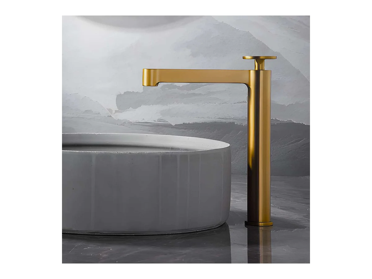 Mitigeur Lavabo Salle de Bain or brossé – Bec Haut Anti-Calcaire – Design Moderne - OLIMPO IMEX