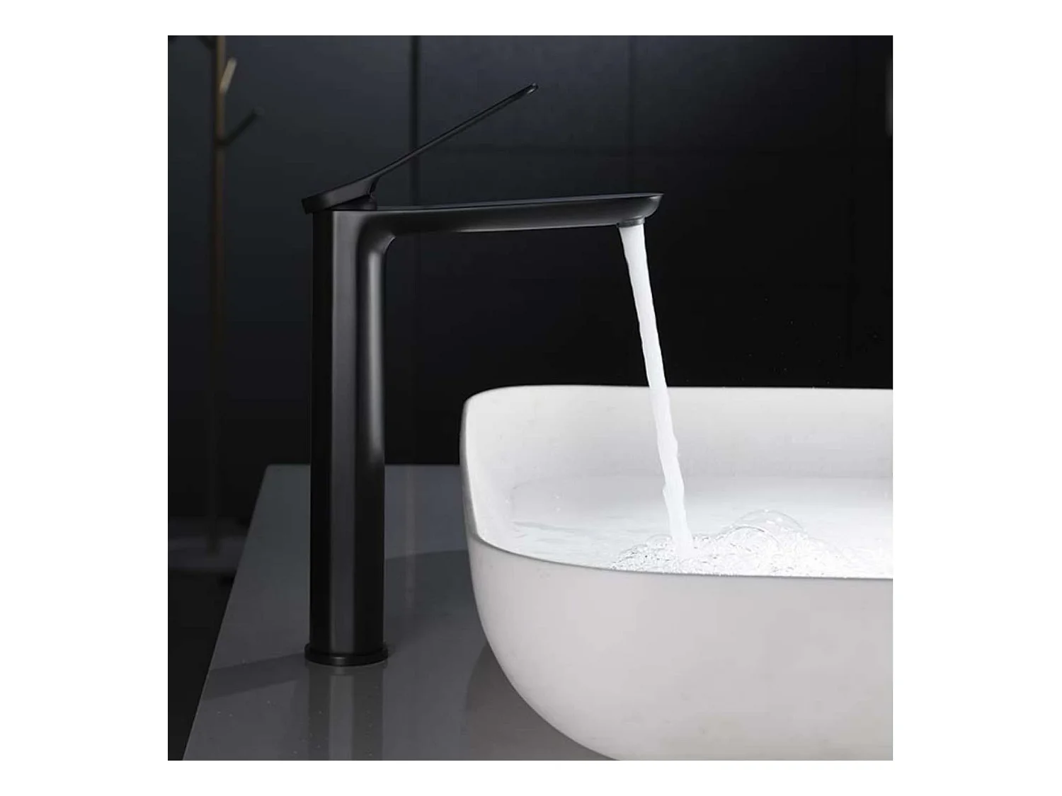 Mitigeur Lavabo Salle de Bain noir mat – Bec Haut Anti-Calcaire – Design Moderne - DINAMARCA IMEX