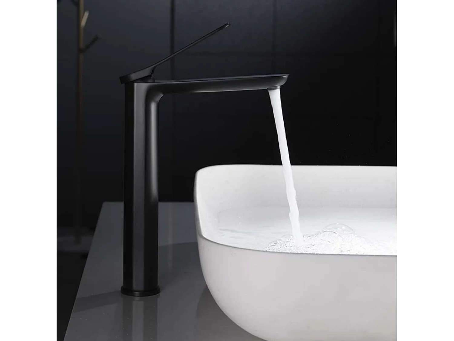 Mitigeur Lavabo Salle de Bain noir mat – Bec Haut Anti-Calcaire – Design Moderne - DINAMARCA IMEX