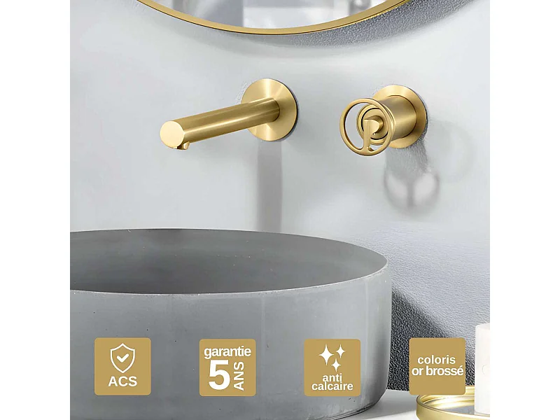 Mitigeur Lavabo Encastré Salle de Bain or brossé – Anti-Calcaire – Design moderne - OLIMPO IMEX