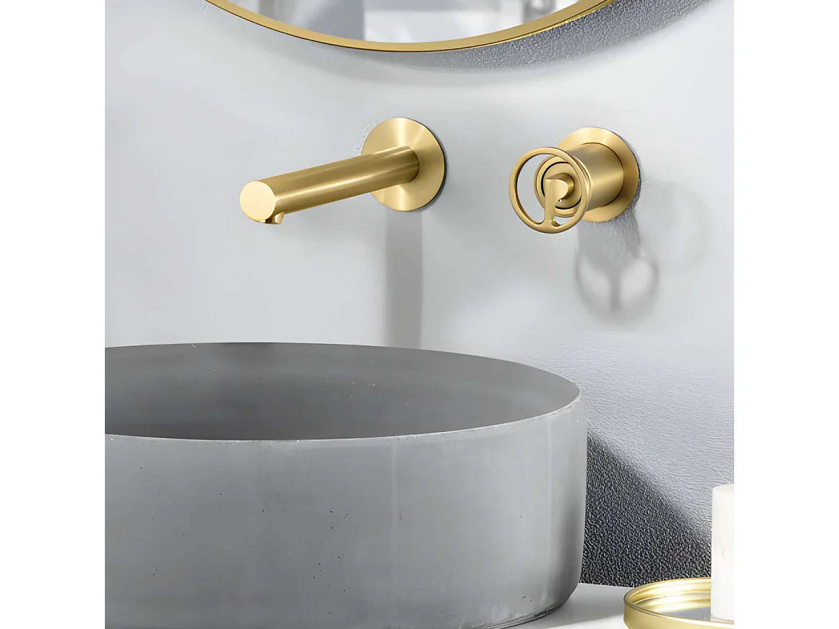 Mitigeur Lavabo Encastré Salle de Bain or brossé – Anti-Calcaire – Design moderne - OLIMPO IMEX