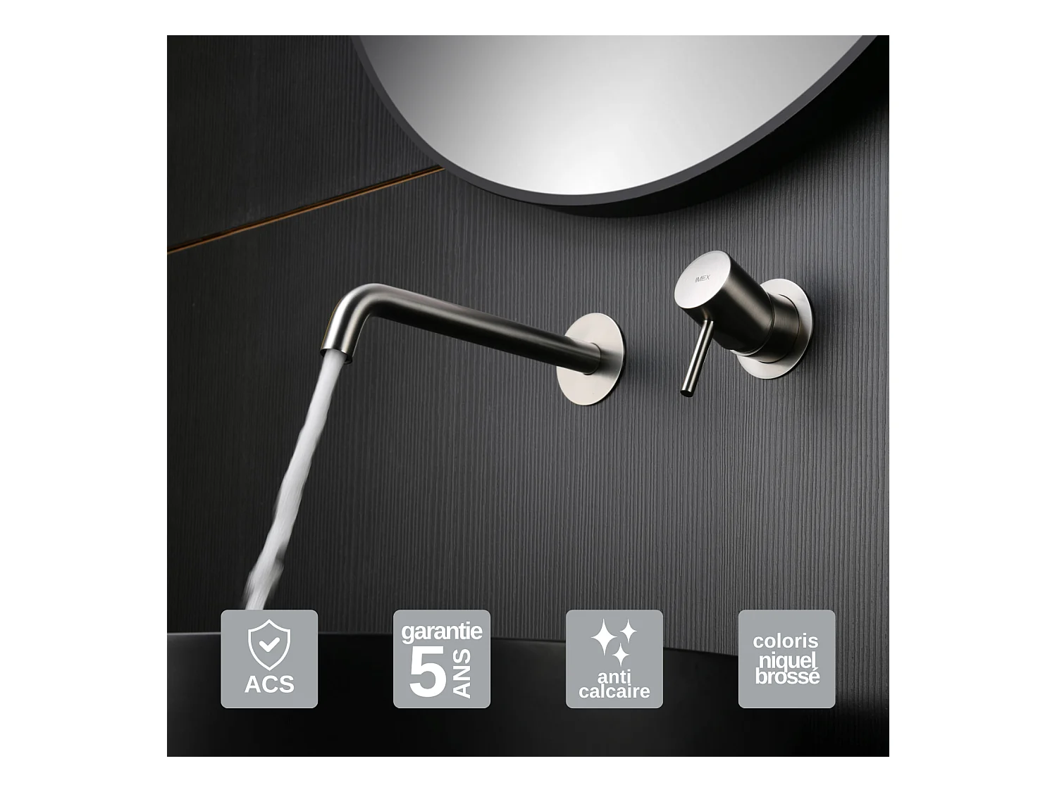 Robinet Mitigeur de Lavabo Encastré Anti-Calcaire Niquel Brossé MONZA GLM039/NQ