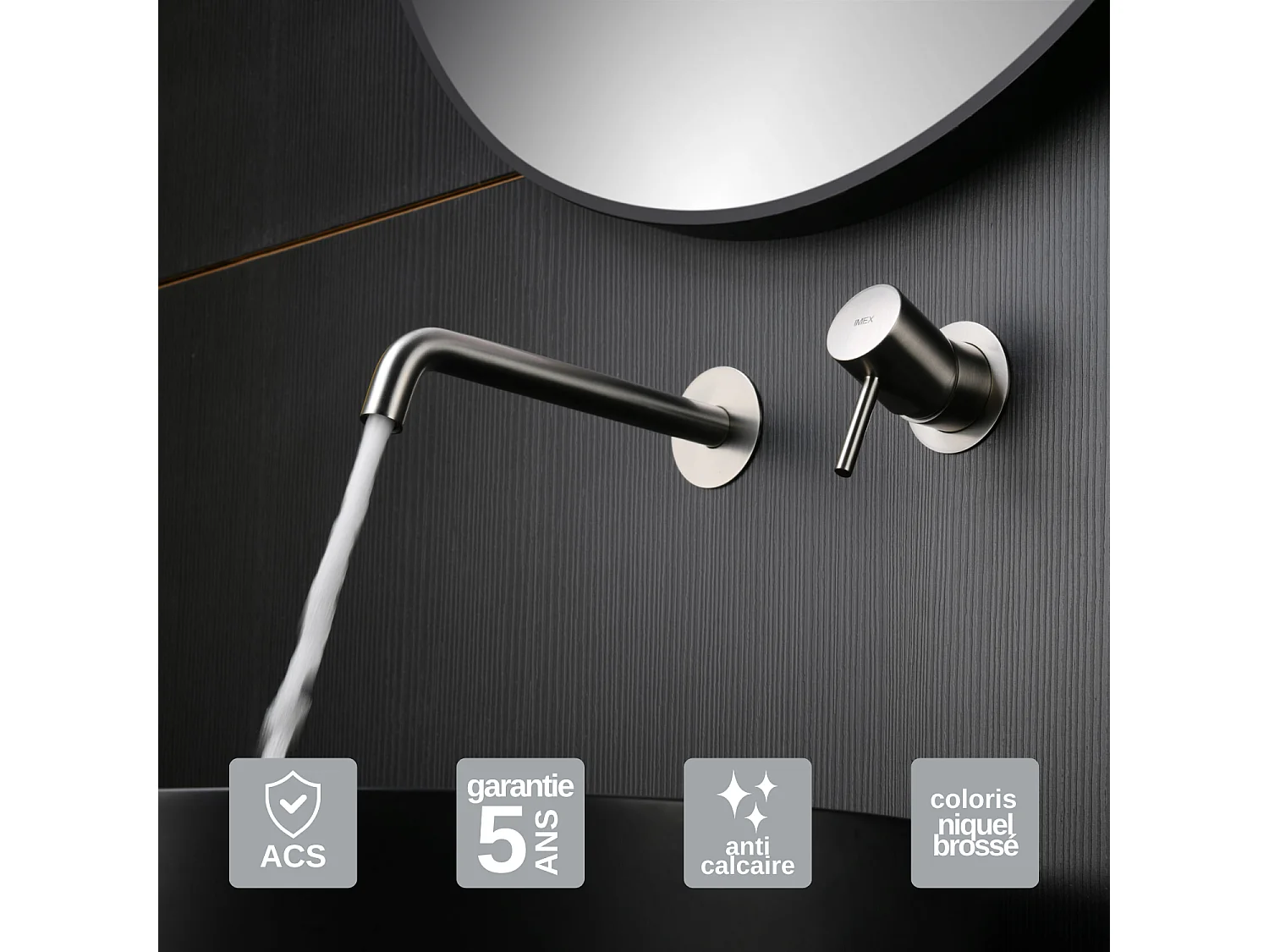Robinet Mitigeur de Lavabo Encastré Anti-Calcaire Niquel Brossé MONZA GLM039/NQ