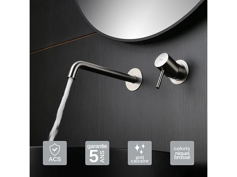 Robinet Mitigeur de Lavabo Encastré Anti-Calcaire Niquel Brossé MONZA GLM039/NQ