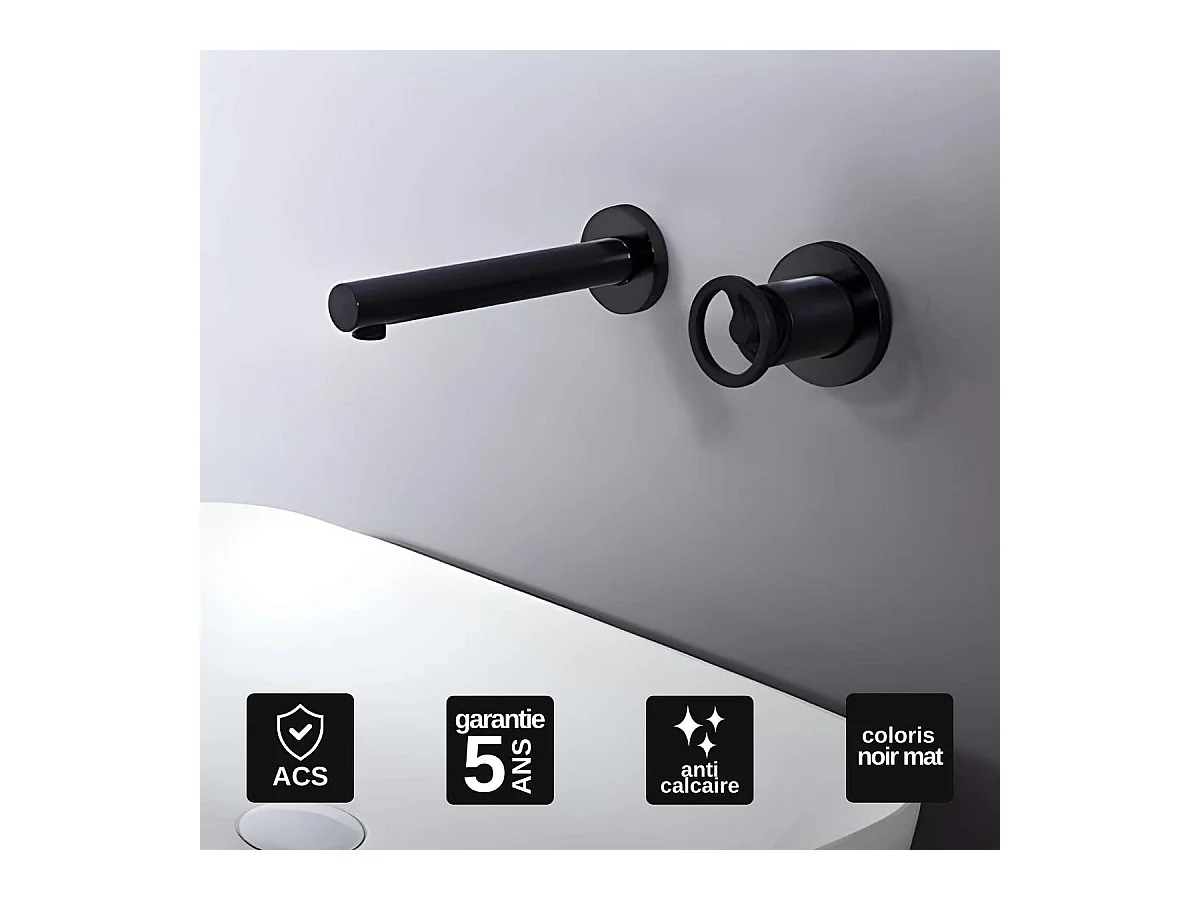 Mitigeur Lavabo Encastré Salle de Bain noir mat – Anti-Calcaire – Design moderne - OLIMPO IMEX