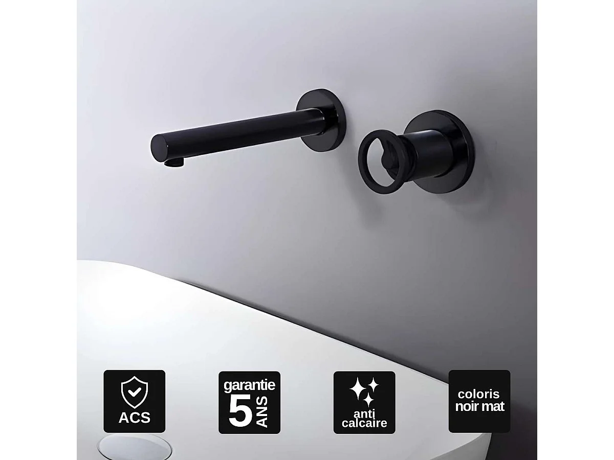 Mitigeur Lavabo Encastré Salle de Bain noir mat – Anti-Calcaire – Design moderne - OLIMPO IMEX