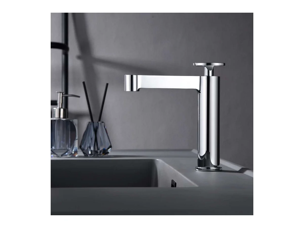 Mitigeur Lavabo Salle de Bain chromé – Bec Bas Anti-Calcaire – Design moderne - OLIMPO IMEX