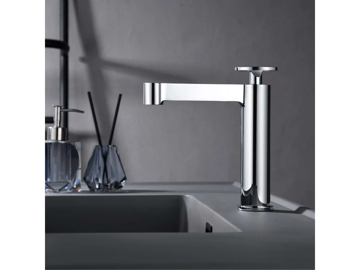 Mitigeur Lavabo Salle de Bain chromé – Bec Bas Anti-Calcaire – Design moderne - OLIMPO IMEX
