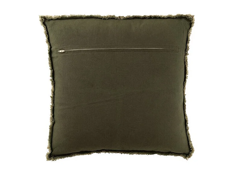 Cojín cuadrado de poliéster verde con bordes deshilachados 45x45x12cm