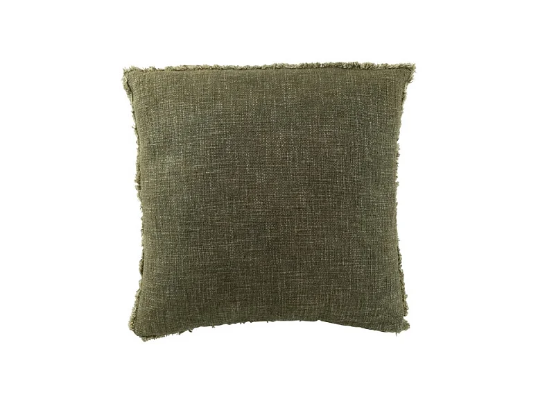 Cojín cuadrado de poliéster verde con bordes deshilachados 45x45x12cm