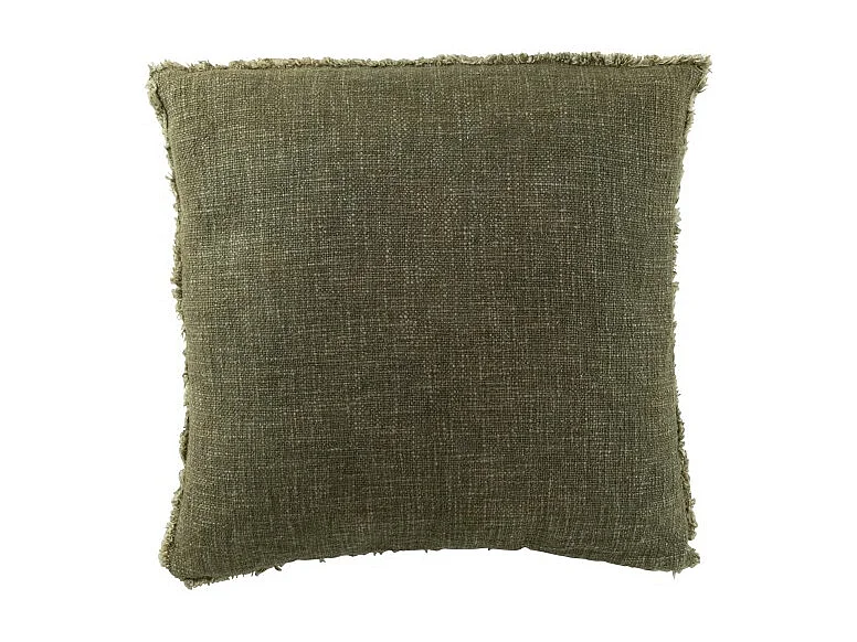 Cojín cuadrado de poliéster verde con bordes deshilachados 45x45x12cm