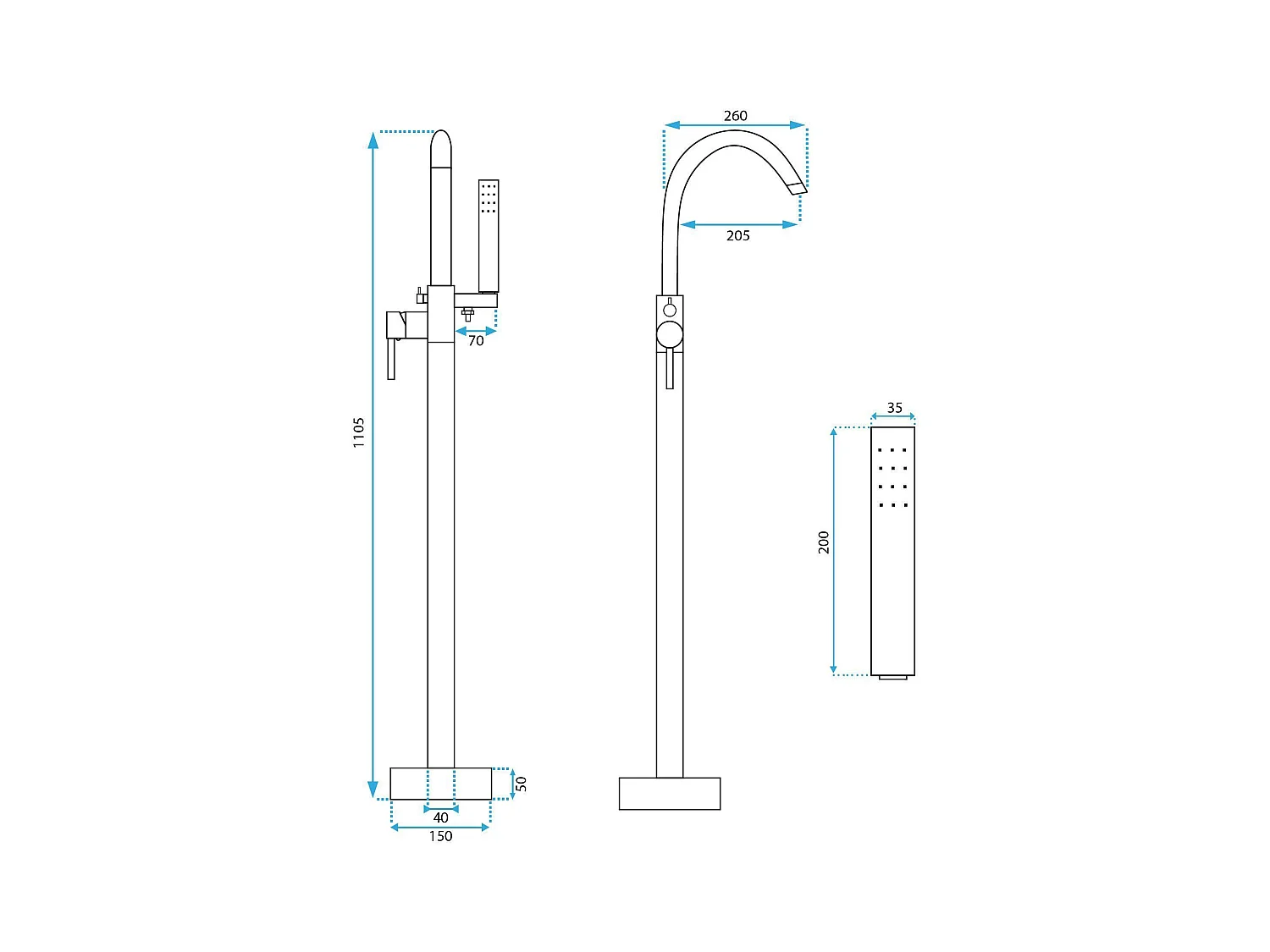 Rubinetto Da Pavimento Per Vasca Da Bagno Rea Lungo Black