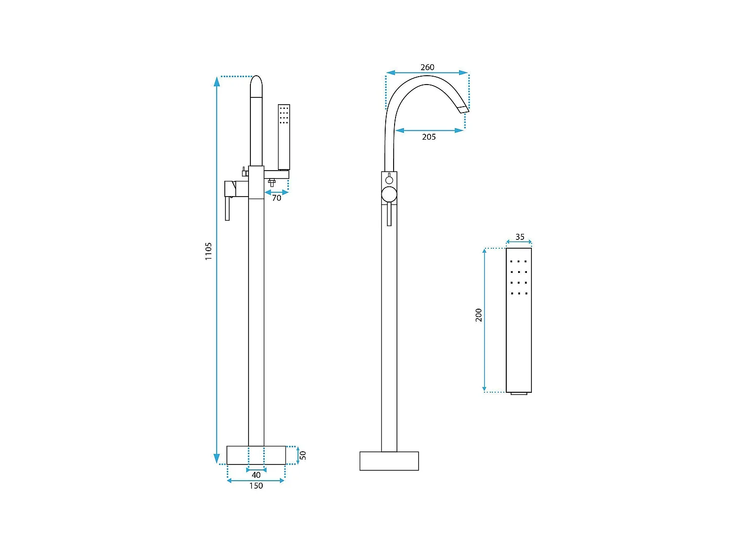 Rubinetto Da Pavimento Per Vasca Da Bagno Rea Lungo Gold