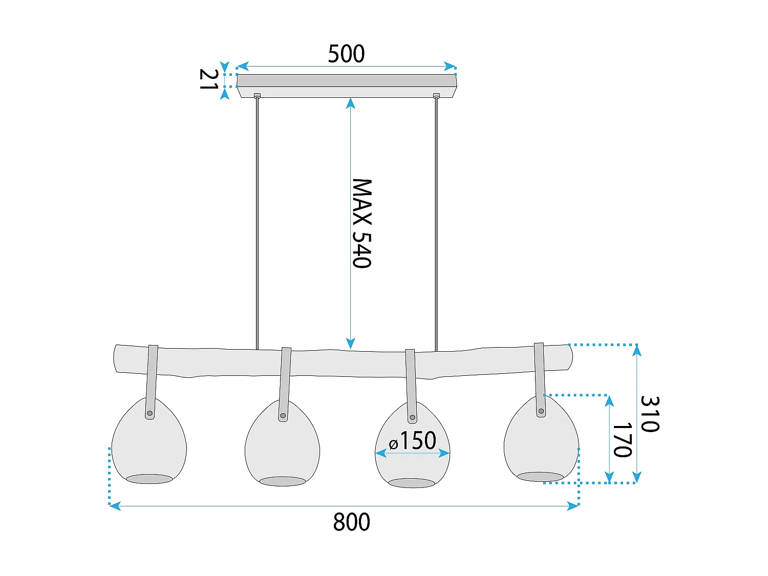 Lampe Suspendue Toolight App1775-4Cp Black