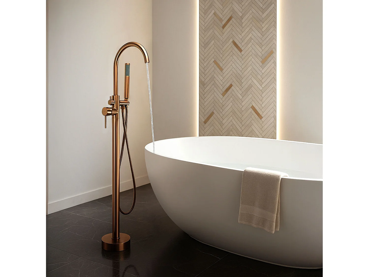 Vrijstaande Badmengkraan Rea Lungo Brush Copper