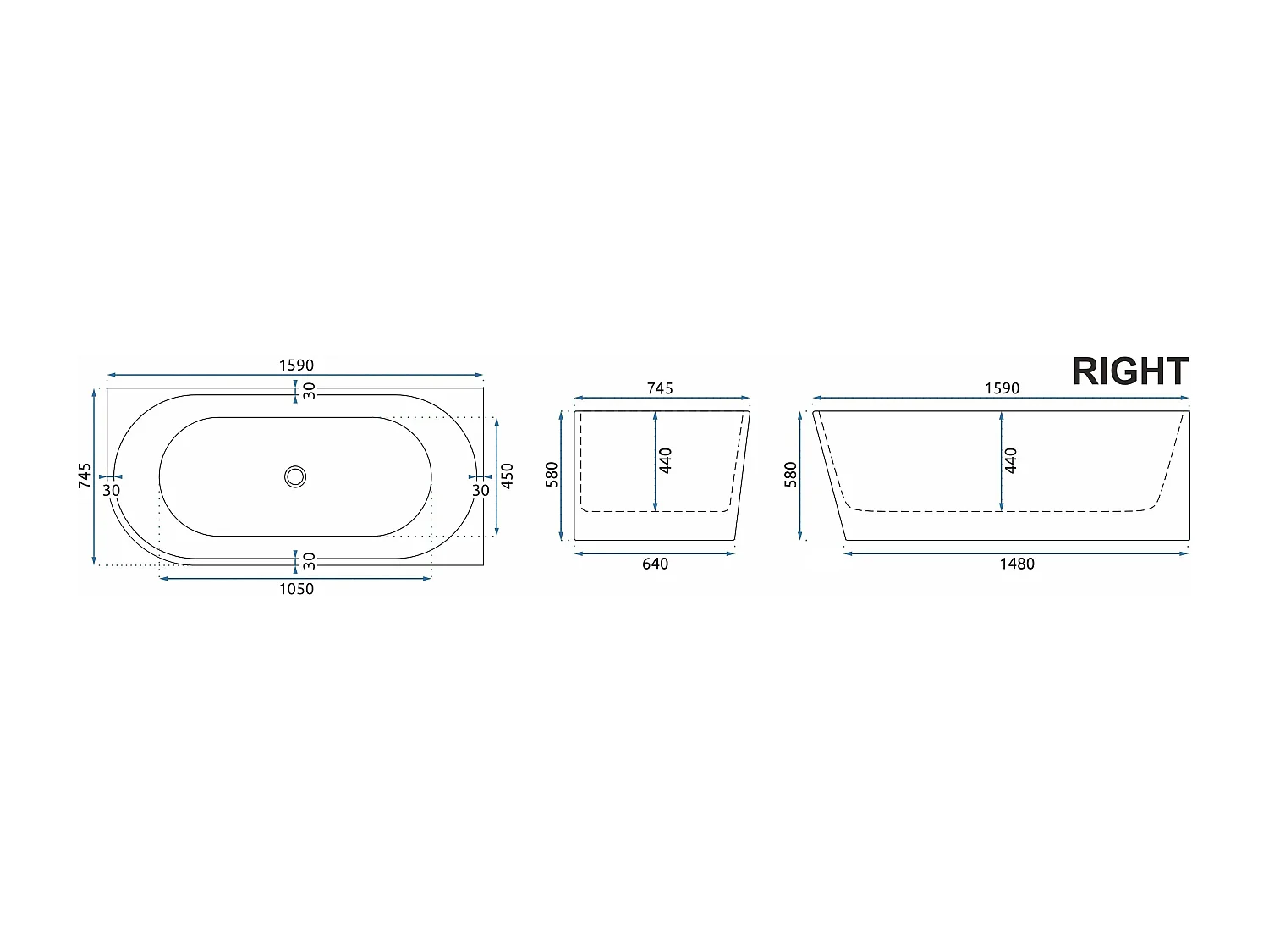 Baignoire Rea Bellanto White 160Cm Right