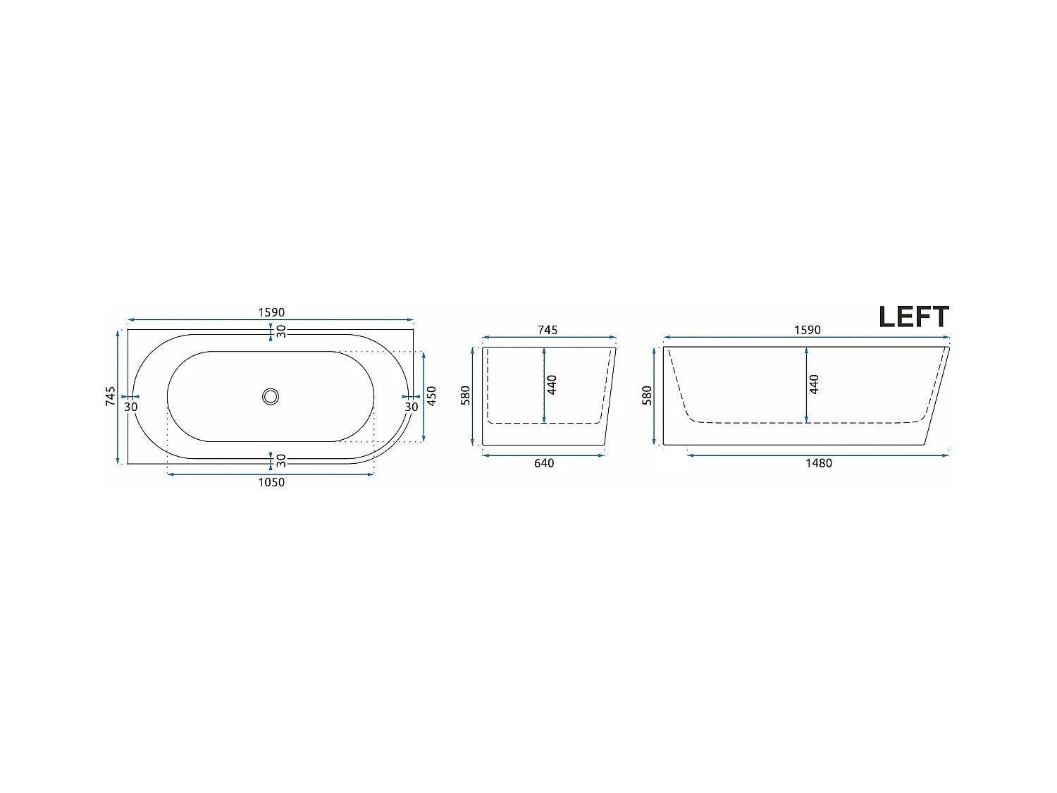 Badewanne Rea Bellanto White 160Cm Left