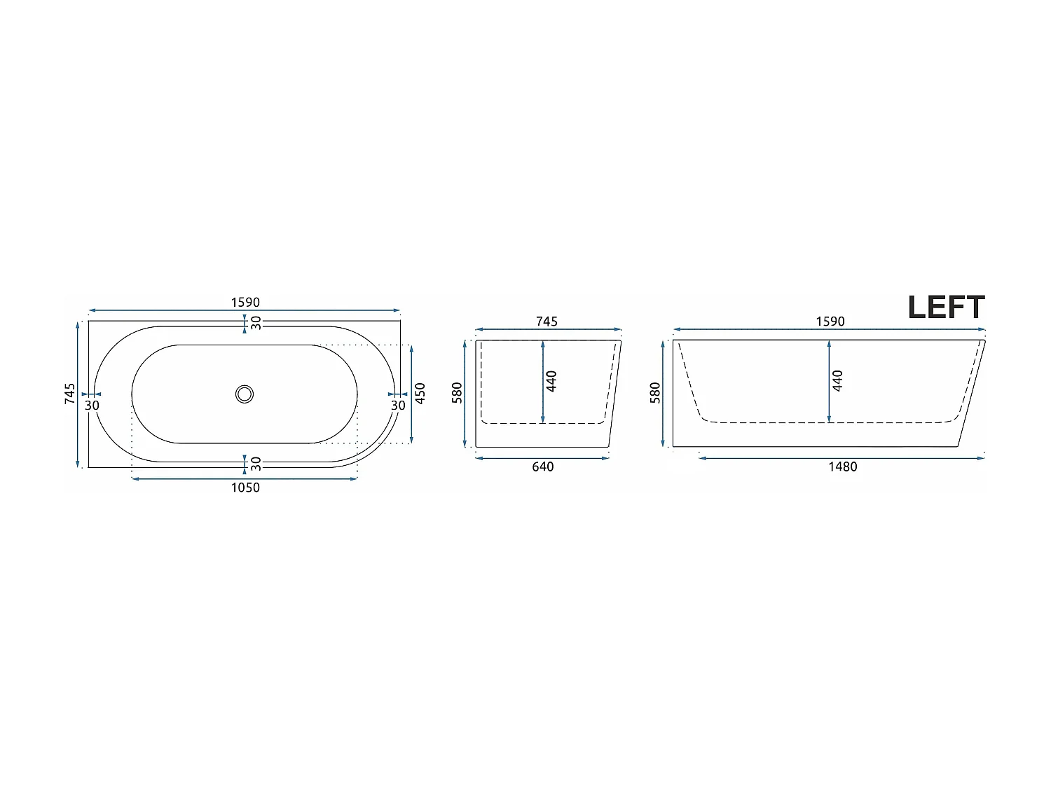 Baignoire Rea Bellanto White 160Cm Left