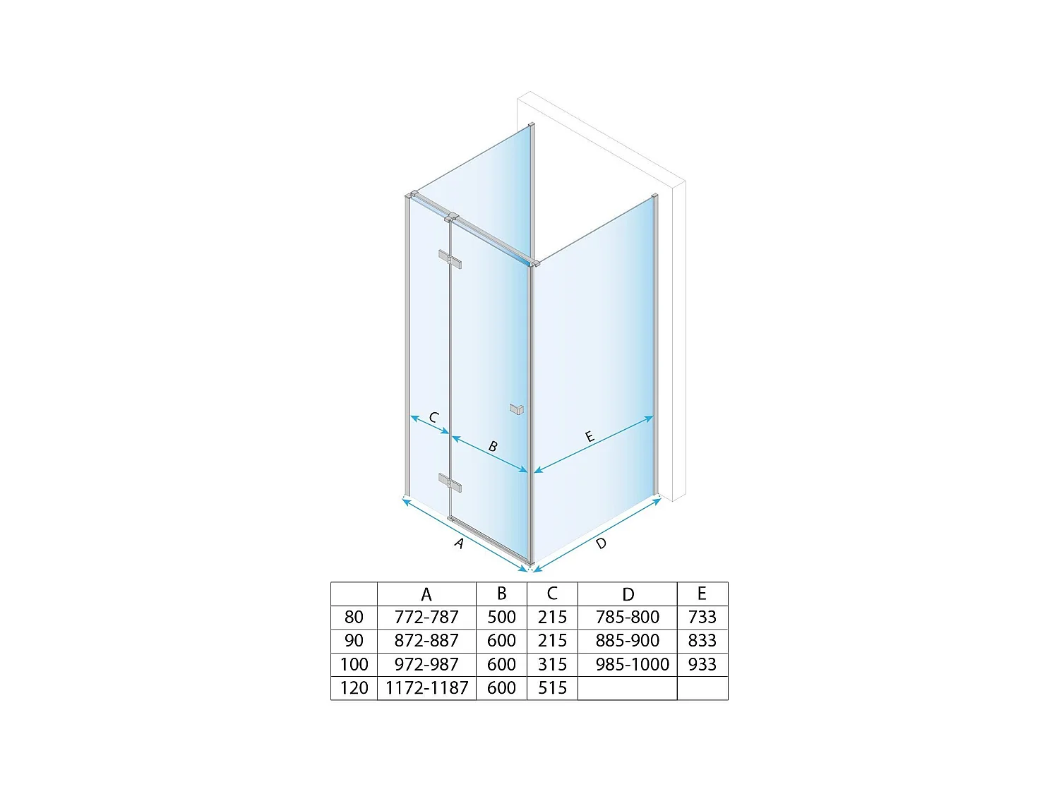 Cabine De Douche Murale Rea Atlas  Chrome 120X80