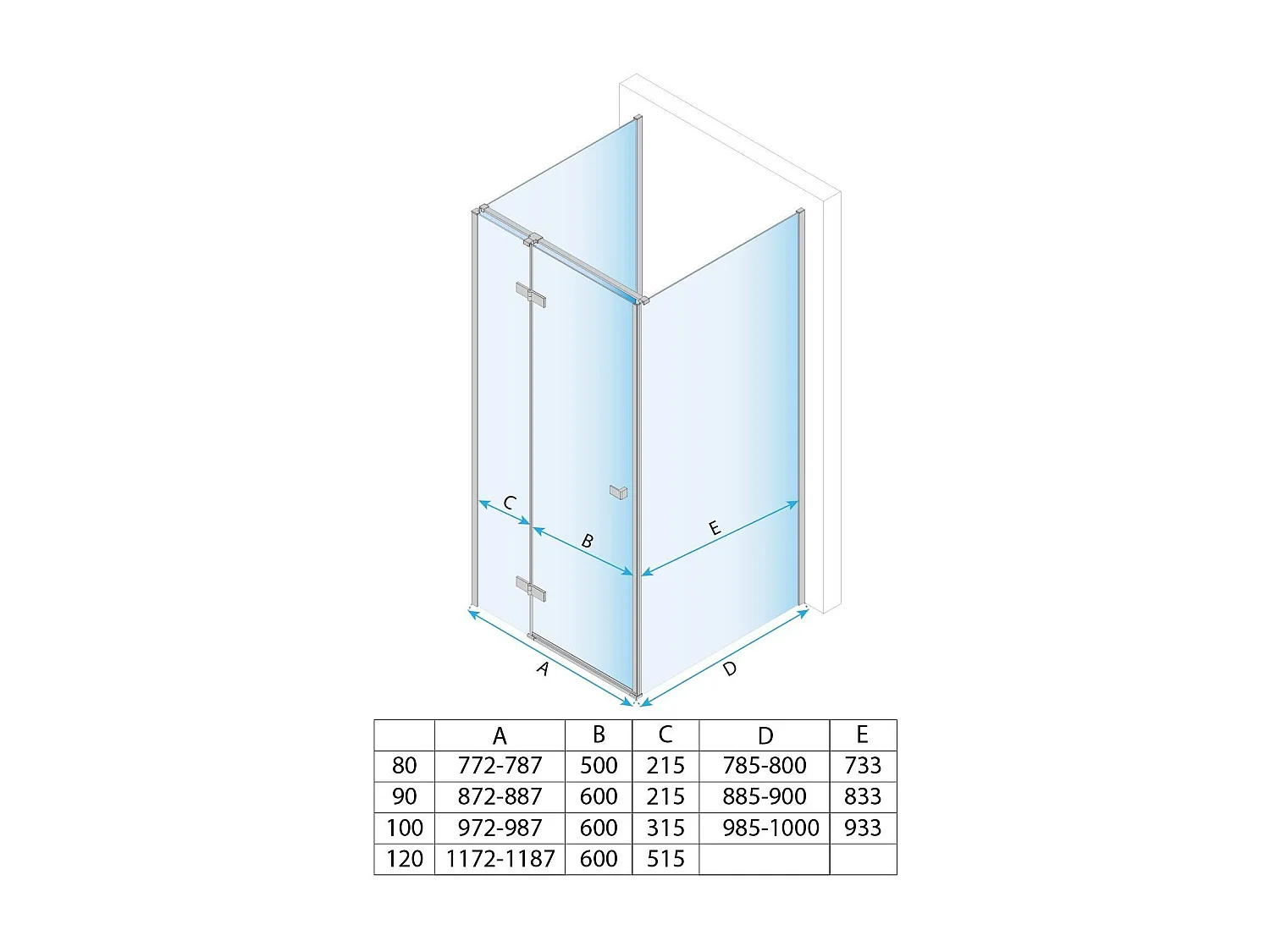 Wandmontierte Duschkabine Rea Atlas  Chrome 100X80 Left