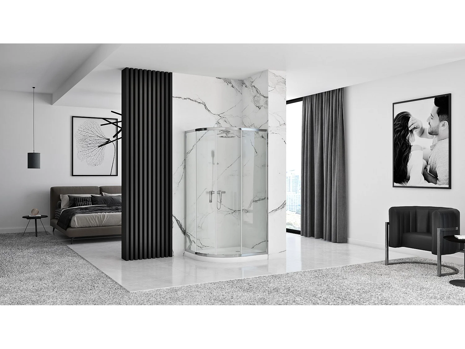 Cabine De Douche + Receveur De Douche Rea Look Chrome 80X80