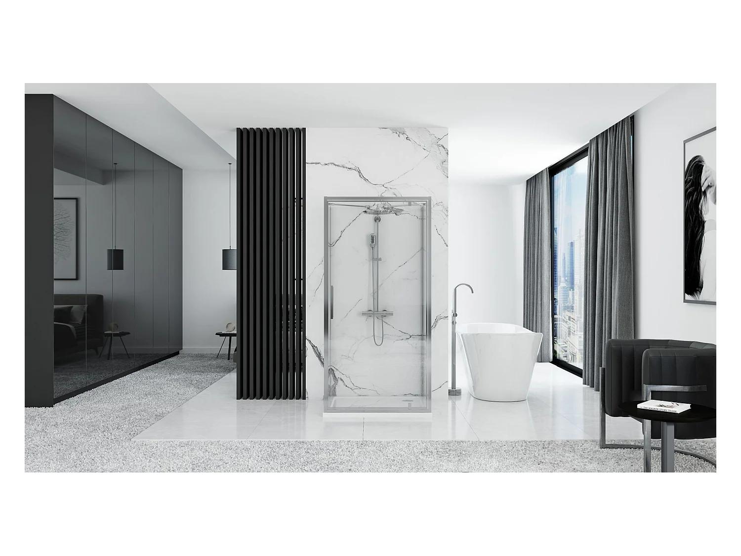 Wandmontierte Duschkabine Rea Rapid Swing Chrome 100X80