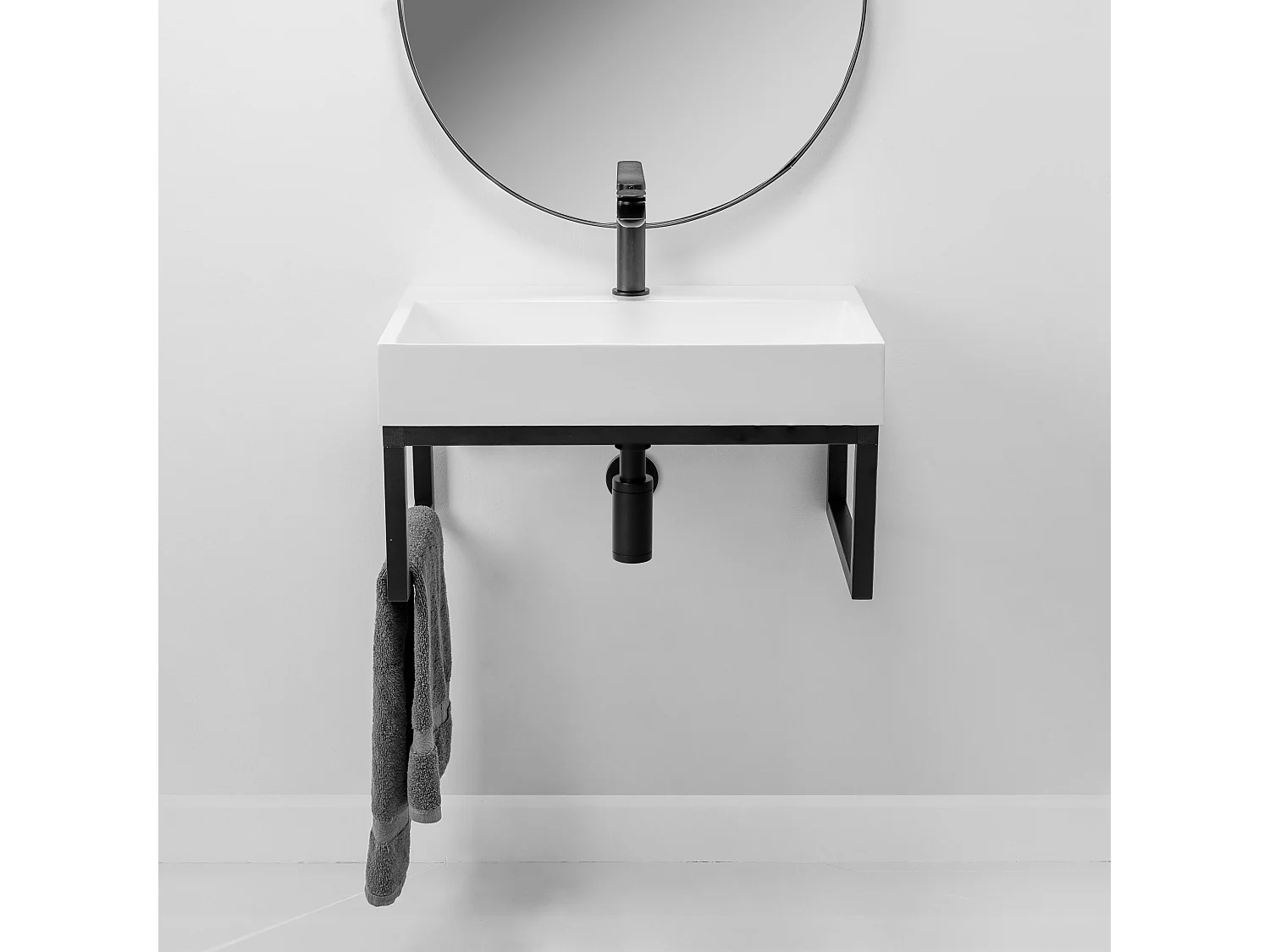 Lavabo À Poser En Conglomérat + Cadre Rea Goya White 70 Rectangle