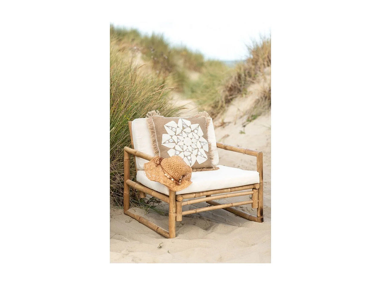 Cojín flor abstracto yute natural/beis 53x49 cm