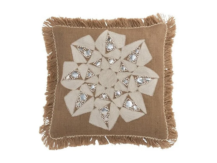 Cojín flor abstracto yute natural/beis 53x49 cm