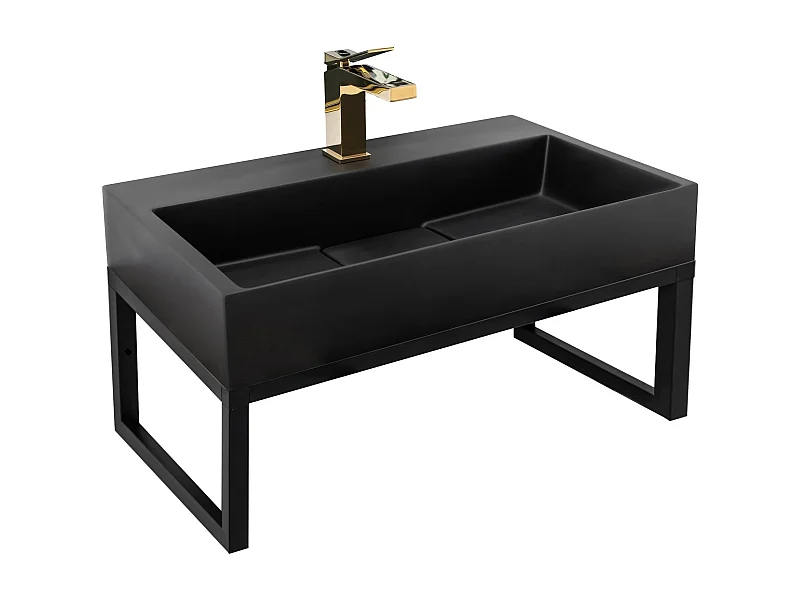 Lavabo À Poser En Conglomérat + Cadre Rea Goya Black 70 Rectangle