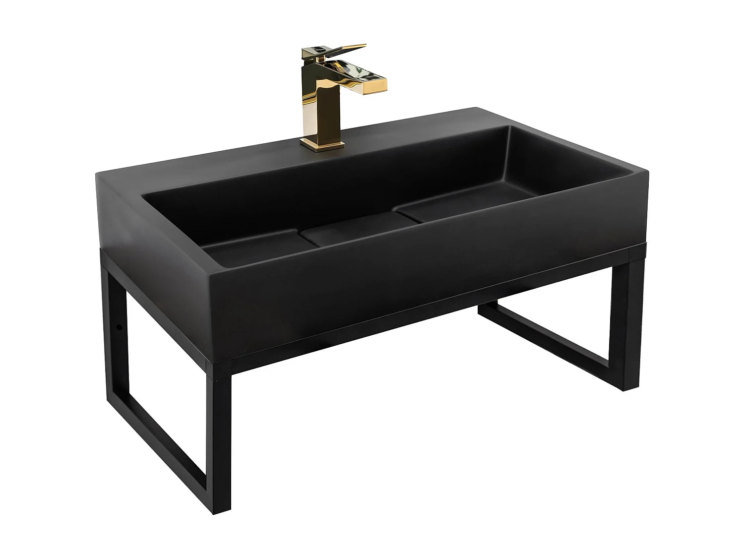 Lavabo À Poser En Conglomérat + Cadre Rea Goya Black 70 Rectangle