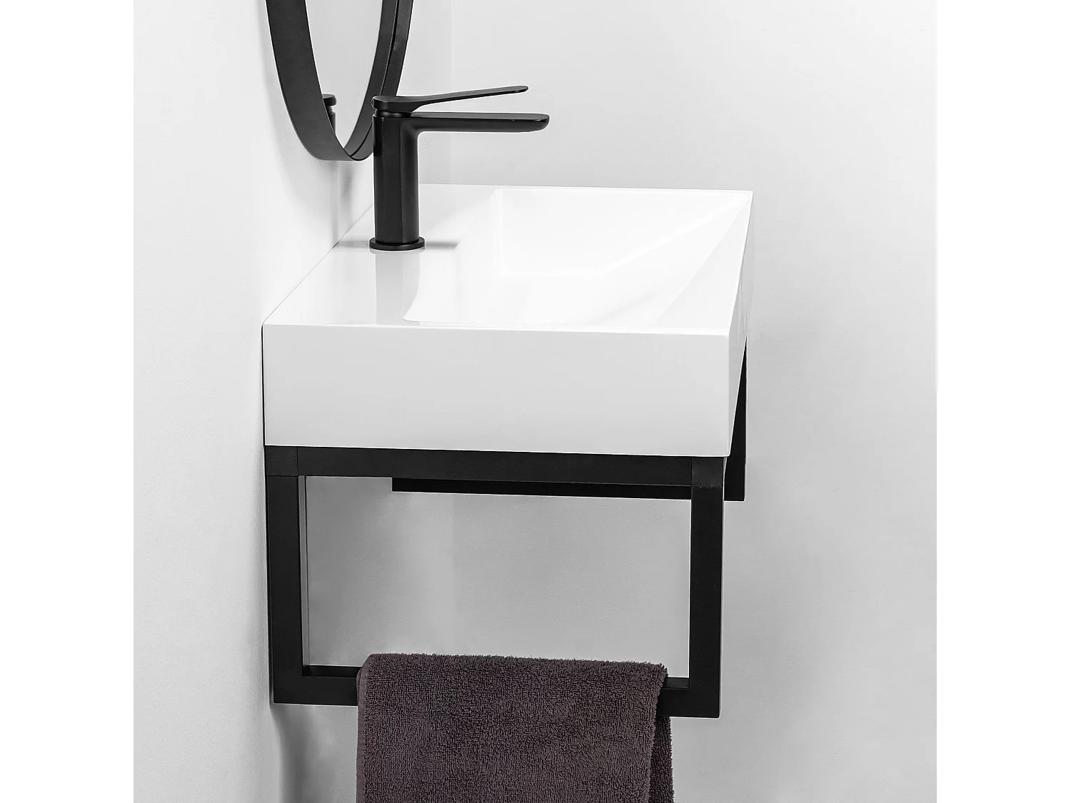 Lavabo À Poser En Conglomérat + Cadre Rea Goya White 50 Rectangle