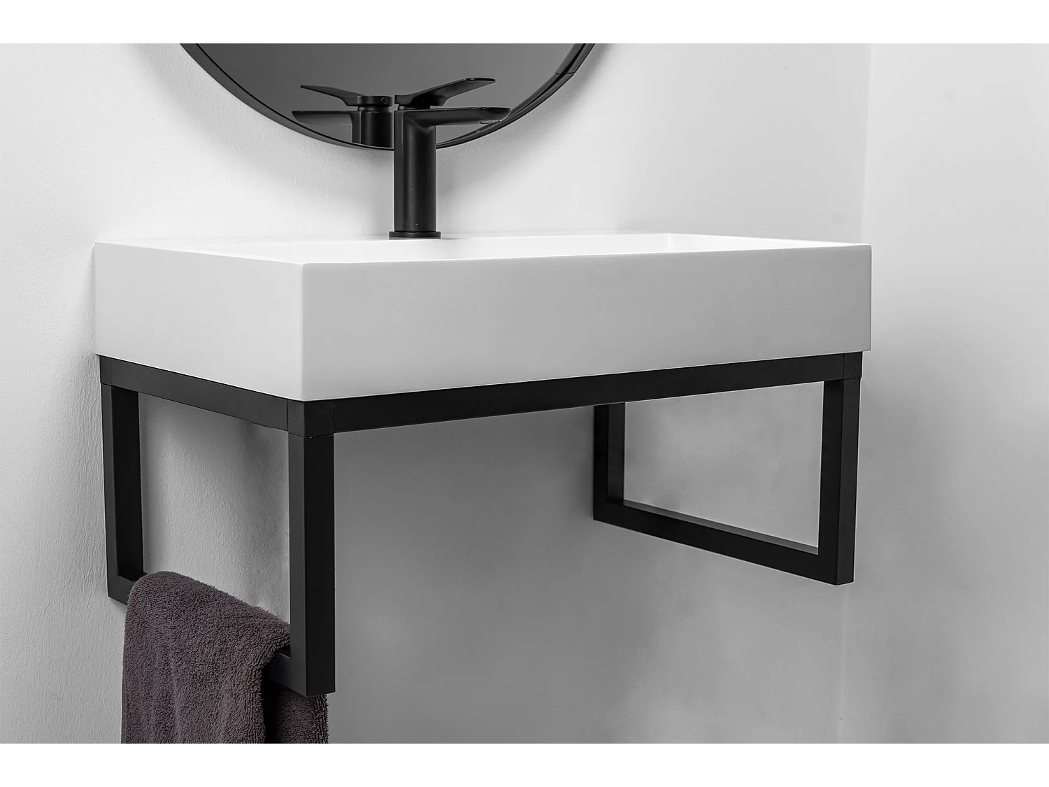 Lavabo À Poser En Conglomérat + Cadre Rea Goya White 50 Rectangle