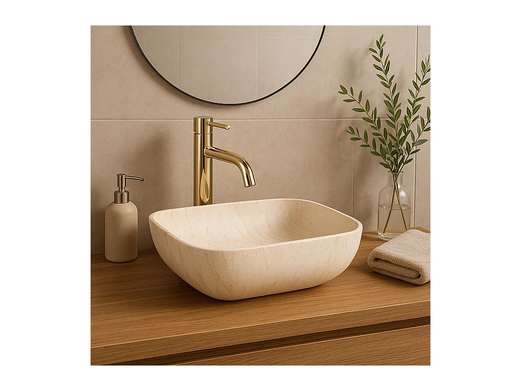 Lavabo Sobre Encimera Rea Freja Travertine Matt Beige