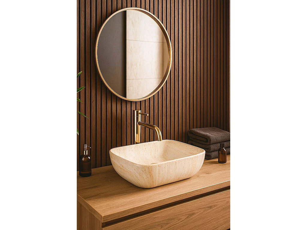 Lavabo Sobre Encimera Rea Freja Travertine Matt Beige