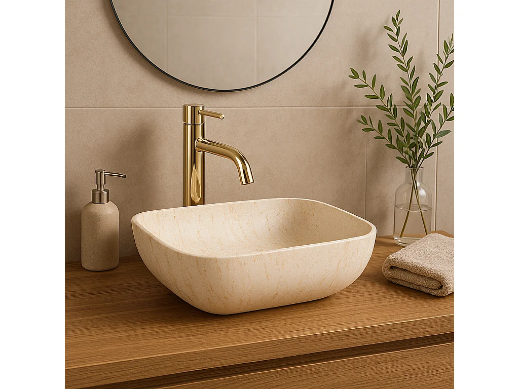 Lavabo Sobre Encimera Rea Freja Travertine Matt Beige